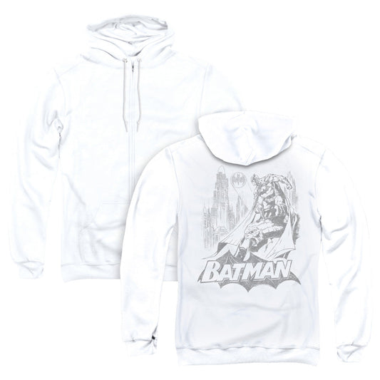 Batman Bat Sketch Back Print Zipper Mens Hoodie White