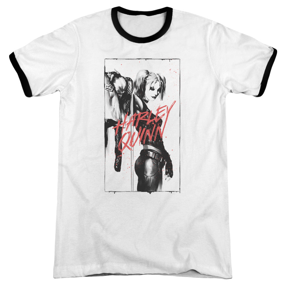 Batman Inked Quinn Heather Ringer Mens T Shirt White Black