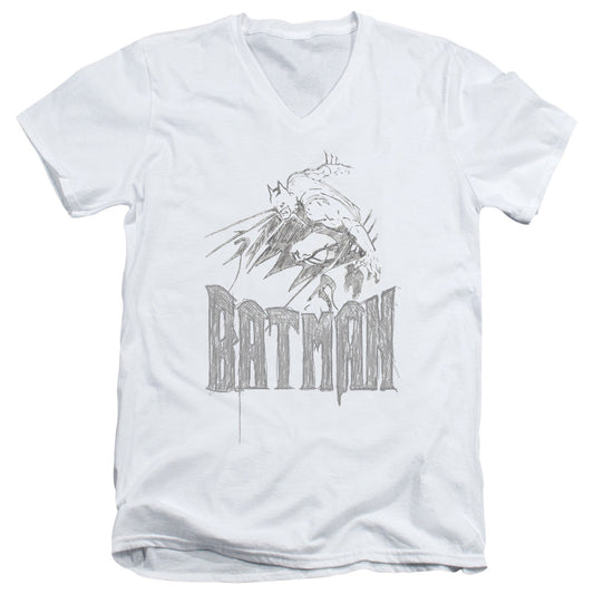 Batman Knight Sketch Mens Slim Fit V Neck T Shirt White