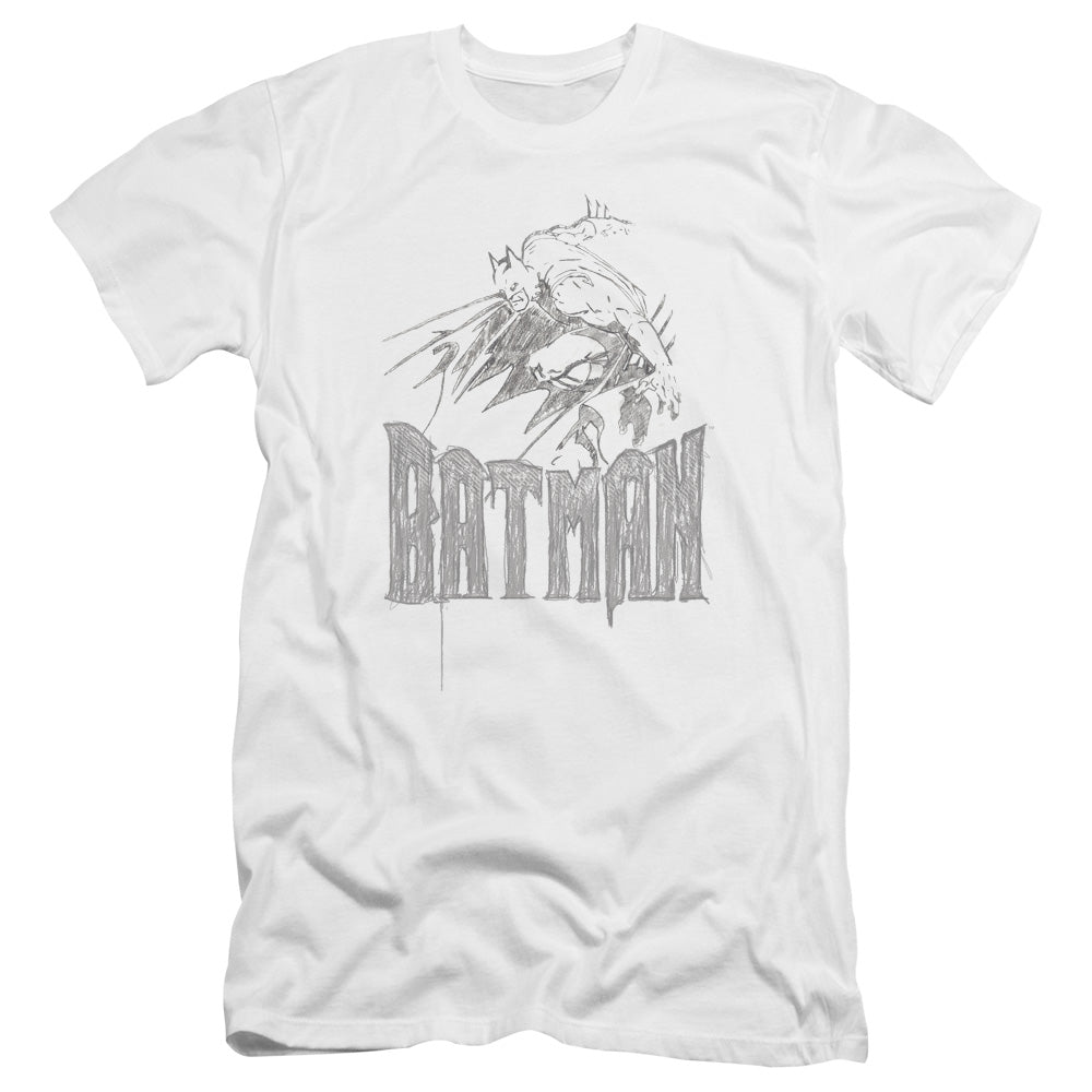 Batman Knight Sketch Premium Bella Canvas Slim Fit Mens T Shirt White