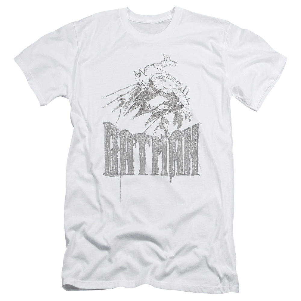 Batman Knight Sketch Slim Fit Mens T Shirt White