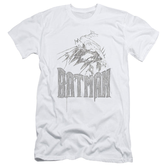 Batman Knight Sketch Slim Fit Mens T Shirt White