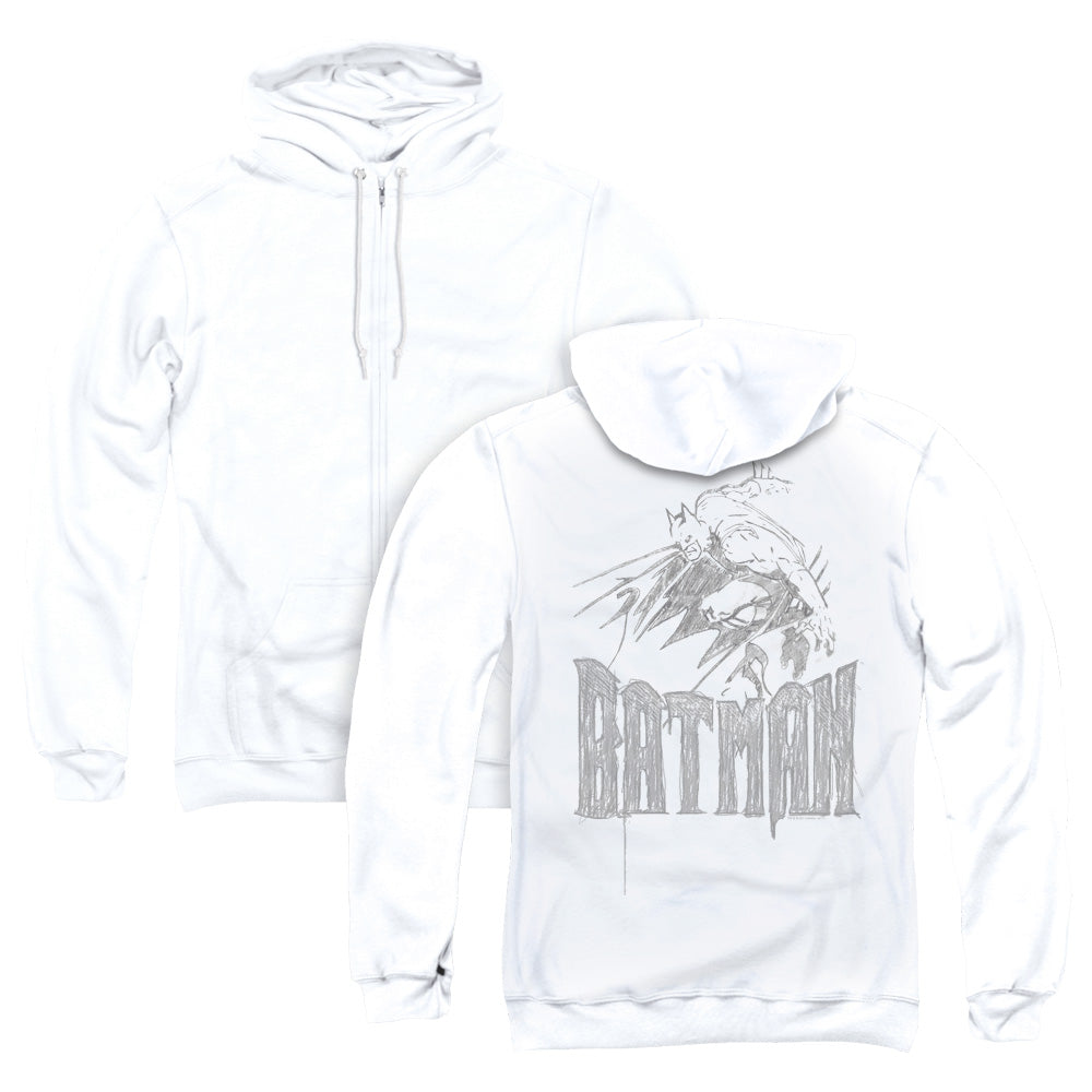 Batman Knight Sketch Back Print Zipper Mens Hoodie White