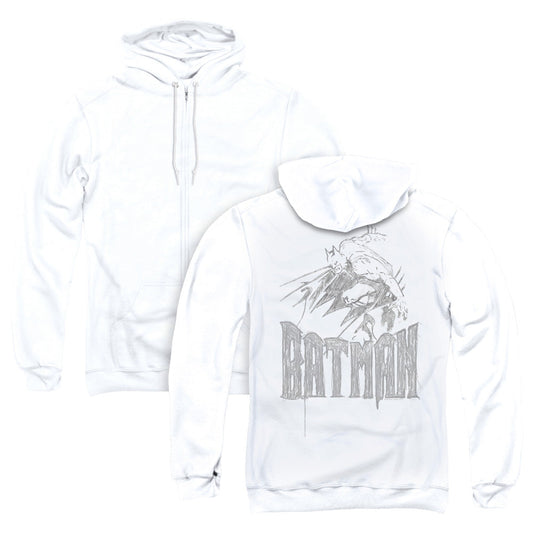 Batman Knight Sketch Back Print Zipper Mens Hoodie White