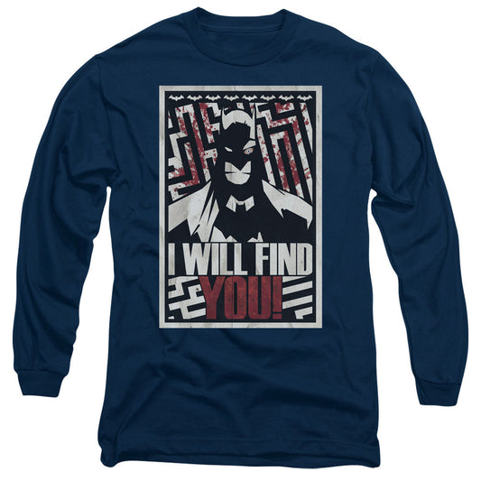 Batman I Will Fnd You Mens Long Sleeve Shirt Navy Blue