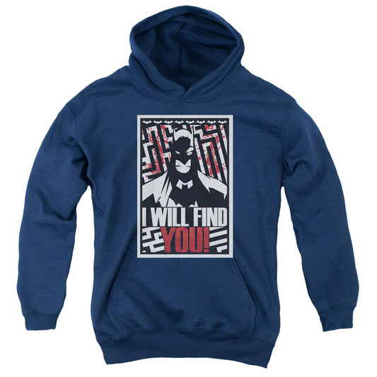 Batman I Will Fnd You Kids Youth Hoodie Navy Blue