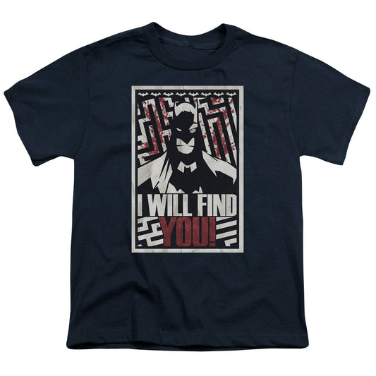 Batman I Will Fnd You Kids Youth T Shirt Navy Blue