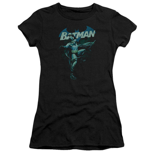Batman Blue Bat Junior Sheer Cap Sleeve Womens T Shirt Black