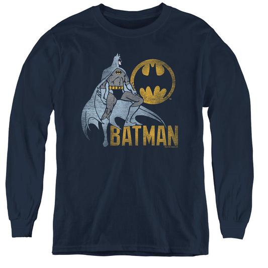 Batman Knight Watch Long Sleeve Kids Youth T Shirt Navy Blue
