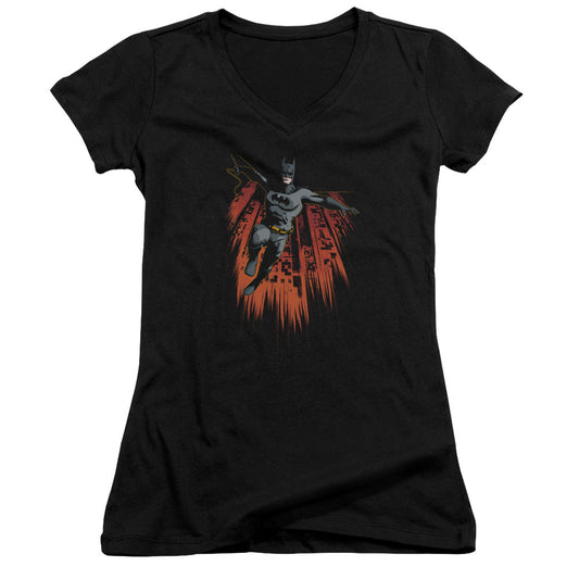 Batman Majestic Junior Sheer Cap Sleeve V Neck Womens T Shirt Black