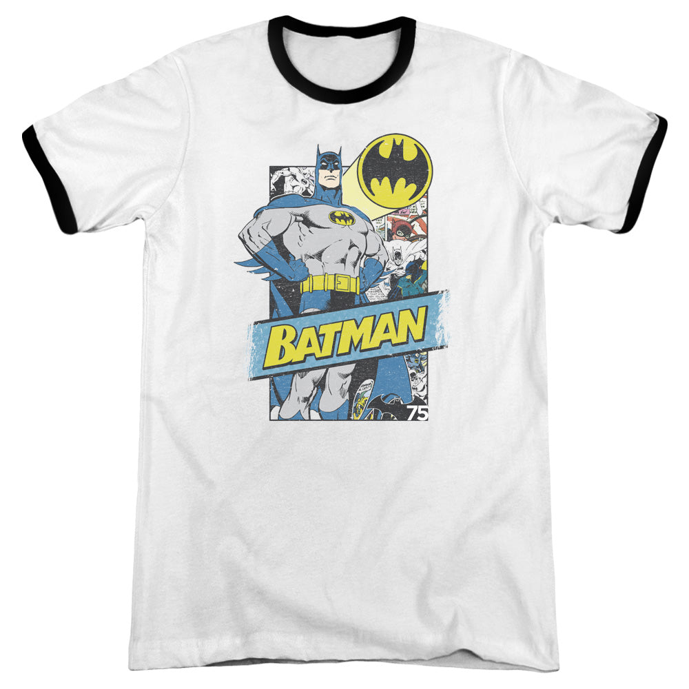 Batman Out Of The Pages Heather Ringer Mens T Shirt White Black