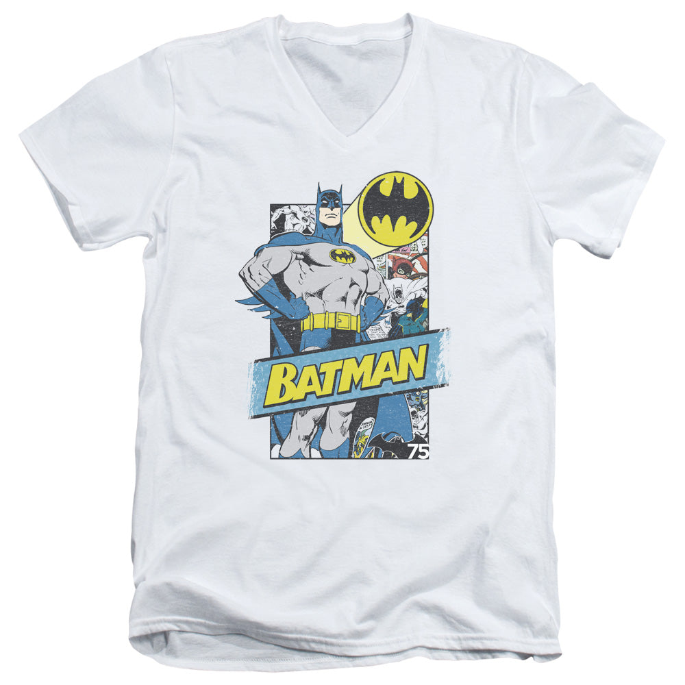 Batman Out Of The Pages Mens Slim Fit V Neck T Shirt White
