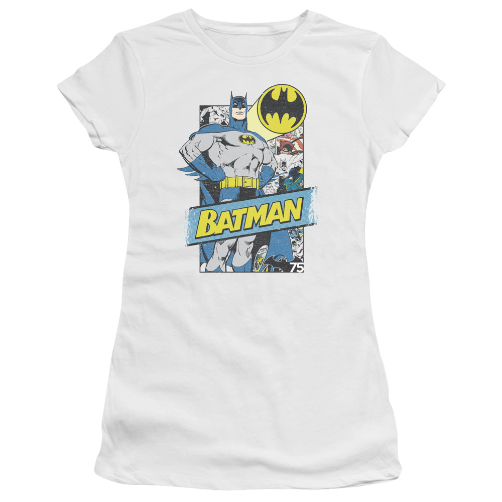 Batman Out Of The Pages Junior Sheer Cap Sleeve Womens T Shirt White