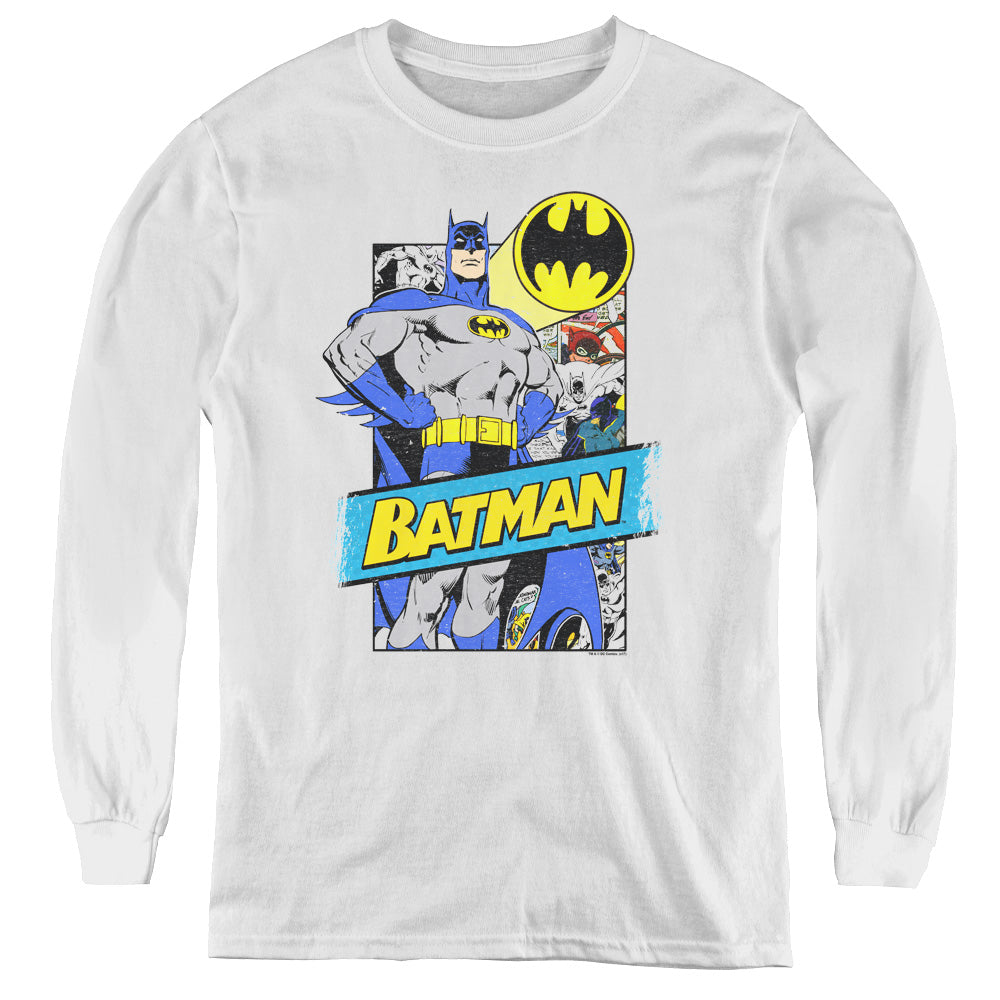 Batman Out Of The Pages Long Sleeve Kids Youth T Shirt White