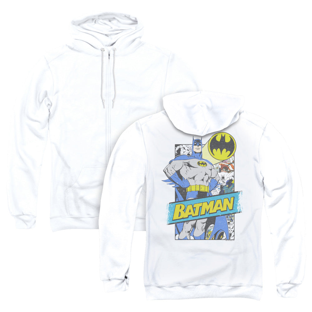 Batman Out Of The Pages Back Print Zipper Mens Hoodie White