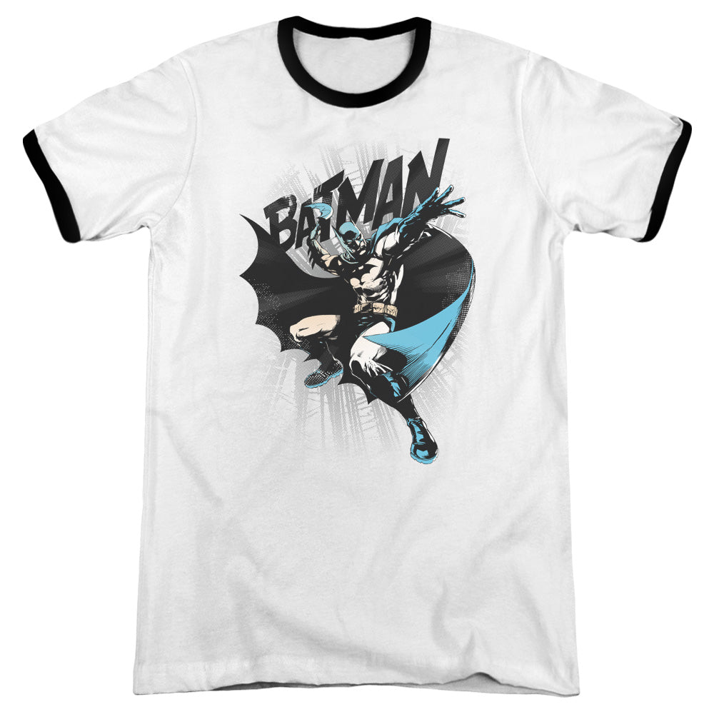 Batman Batarang Throw Heather Ringer Mens T Shirt White Black