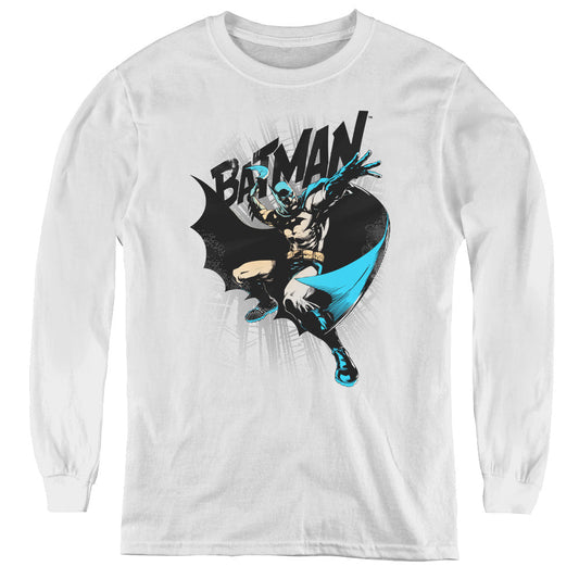 Batman Batarang Throw Long Sleeve Kids Youth T Shirt White