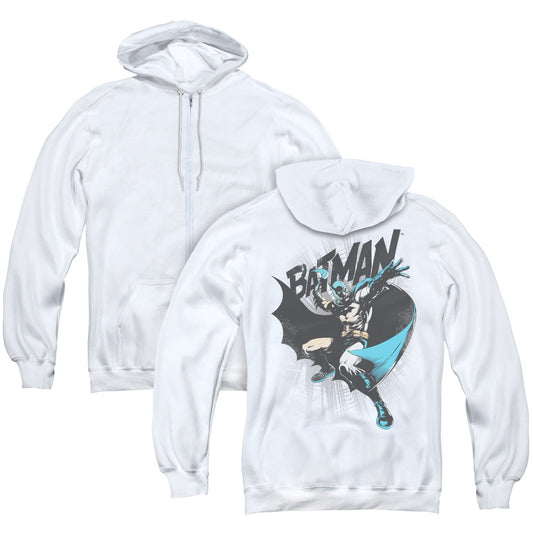 Batman Batarang Throw Back Print Zipper Mens Hoodie White
