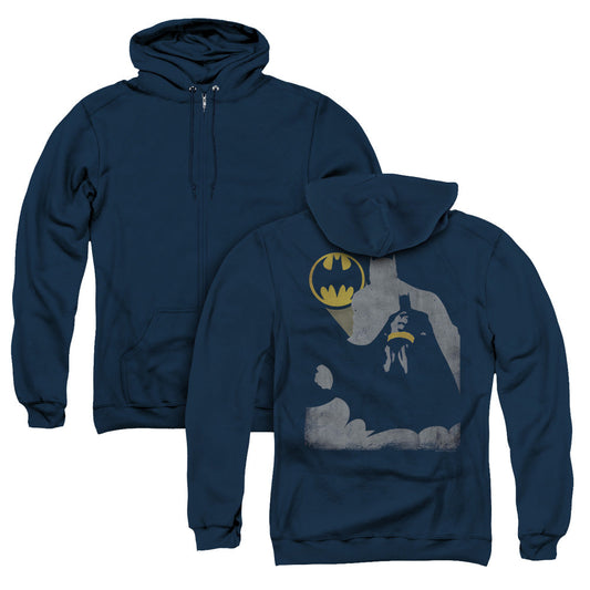 Batman Bat Knockout Back Print Zipper Mens Hoodie Navy Blue
