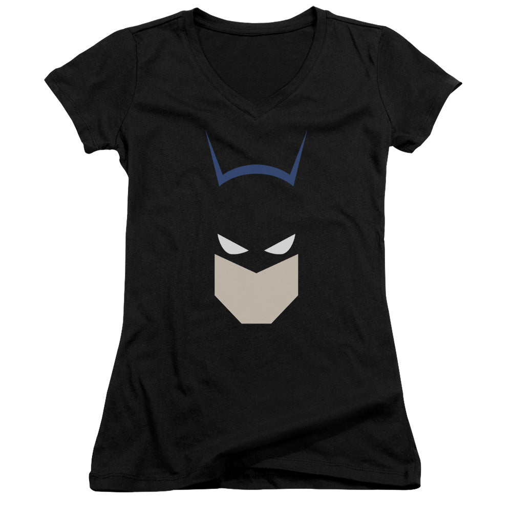 Batman Bat Head Junior Sheer Cap Sleeve V Neck Womens T Shirt Black