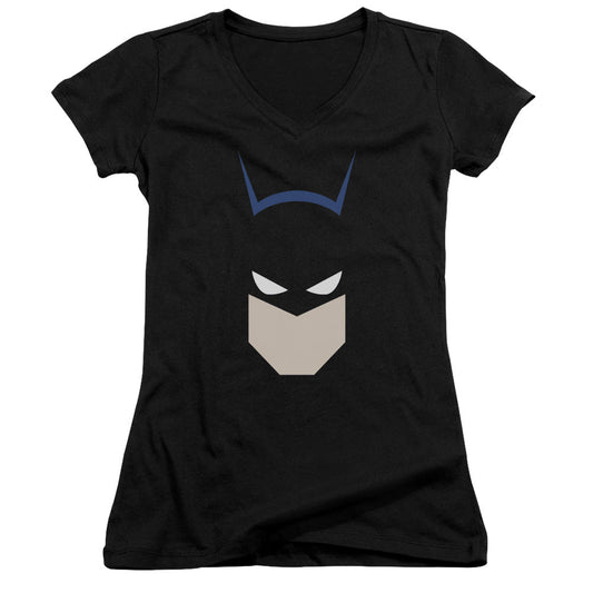 Batman Bat Head Junior Sheer Cap Sleeve V Neck Womens T Shirt Black