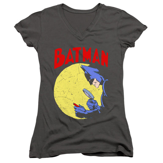 Batman Detective 75 Junior Sheer Cap Sleeve V Neck Womens T Shirt Charcoal