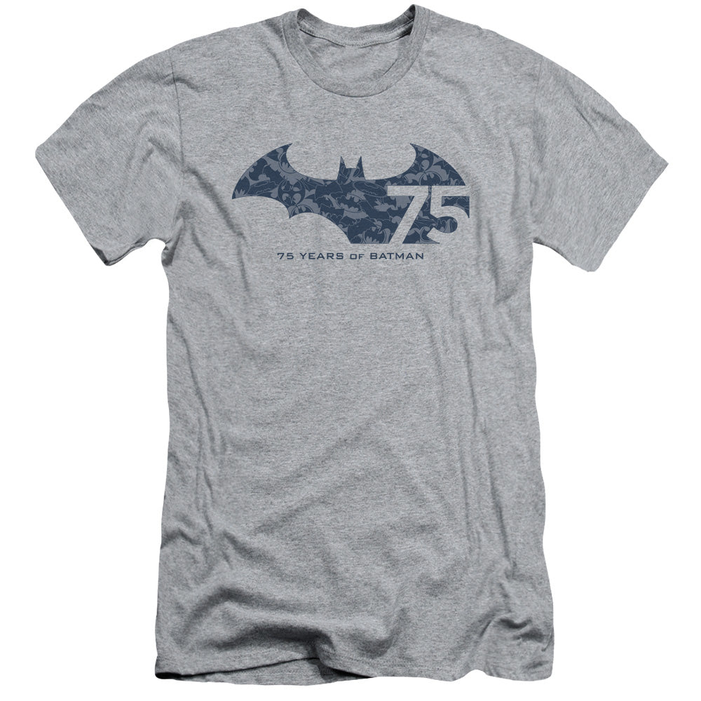 Batman 75 Year Collage Slim Fit Mens T Shirt Athletic Heather
