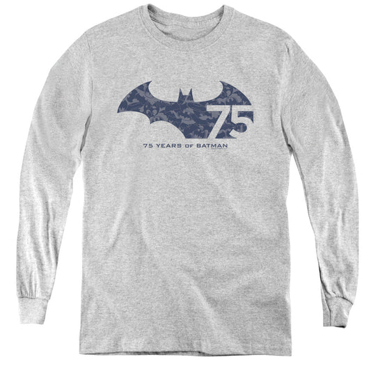 Batman 75 Year Collage Long Sleeve Kids Youth T Shirt Athletic Heather