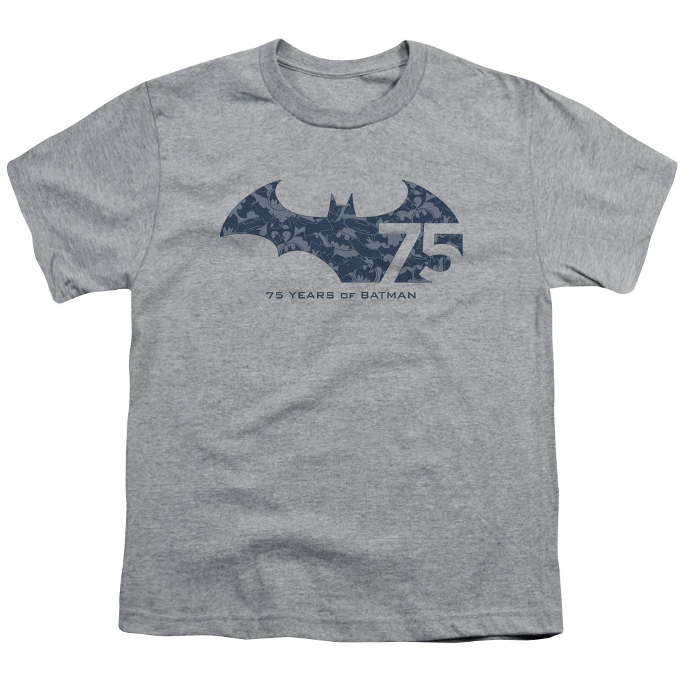 Batman 75 Year Collage Kids Youth T Shirt Athletic Heather