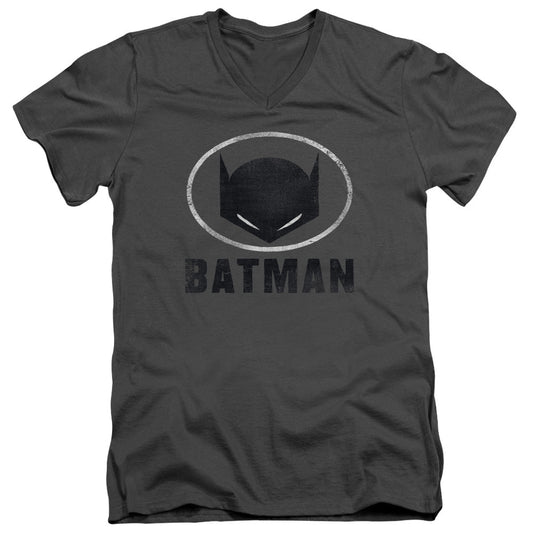 Batman Mask In Oval Mens Slim Fit V Neck T Shirt Charcoal