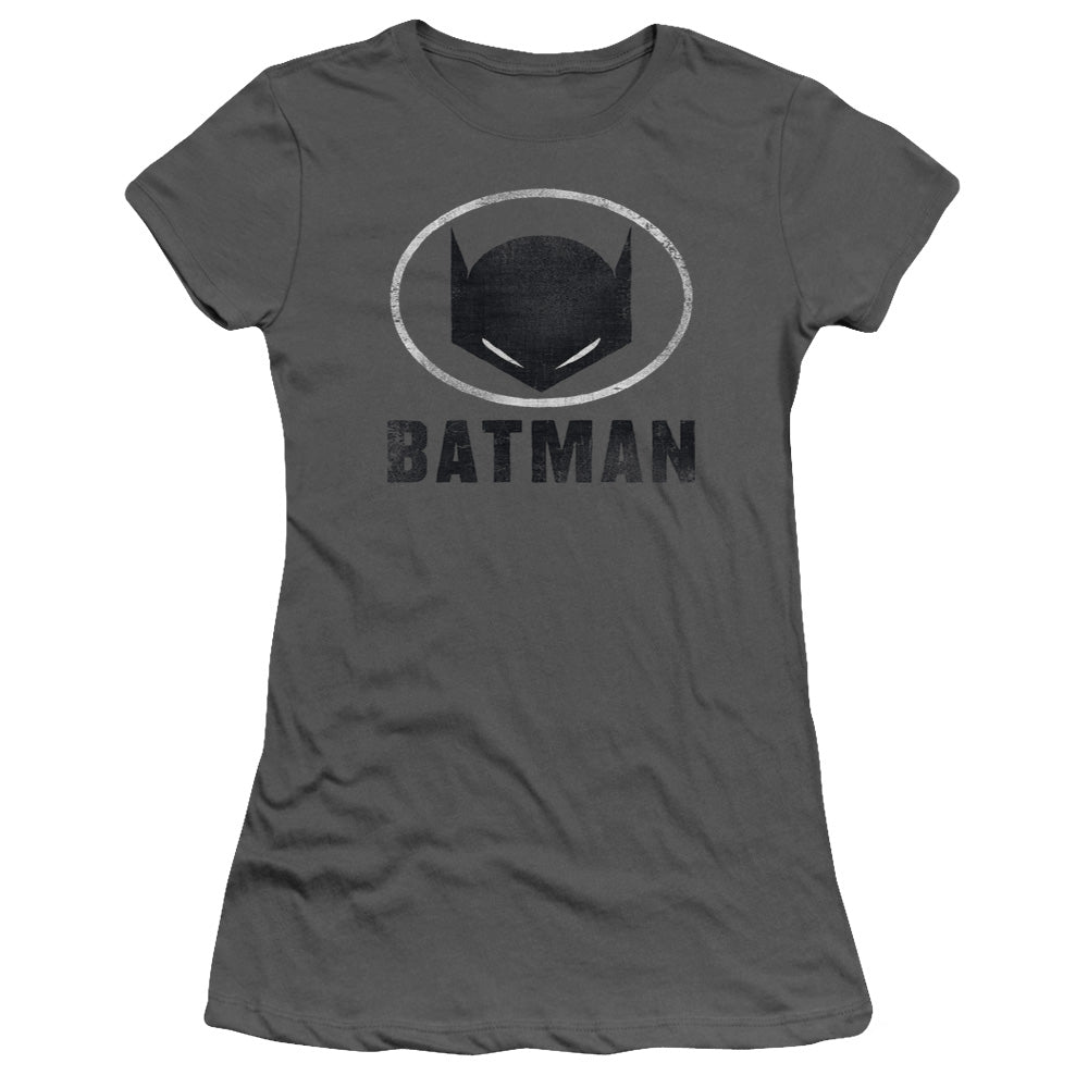 Batman Mask In Oval Junior Sheer Cap Sleeve Womens T Shirt Charcoal