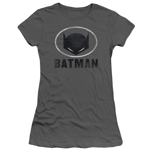 Batman Mask In Oval Junior Sheer Cap Sleeve Womens T Shirt Charcoal