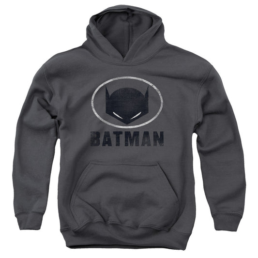 Batman Mask In Oval Kids Youth Hoodie Charcoal