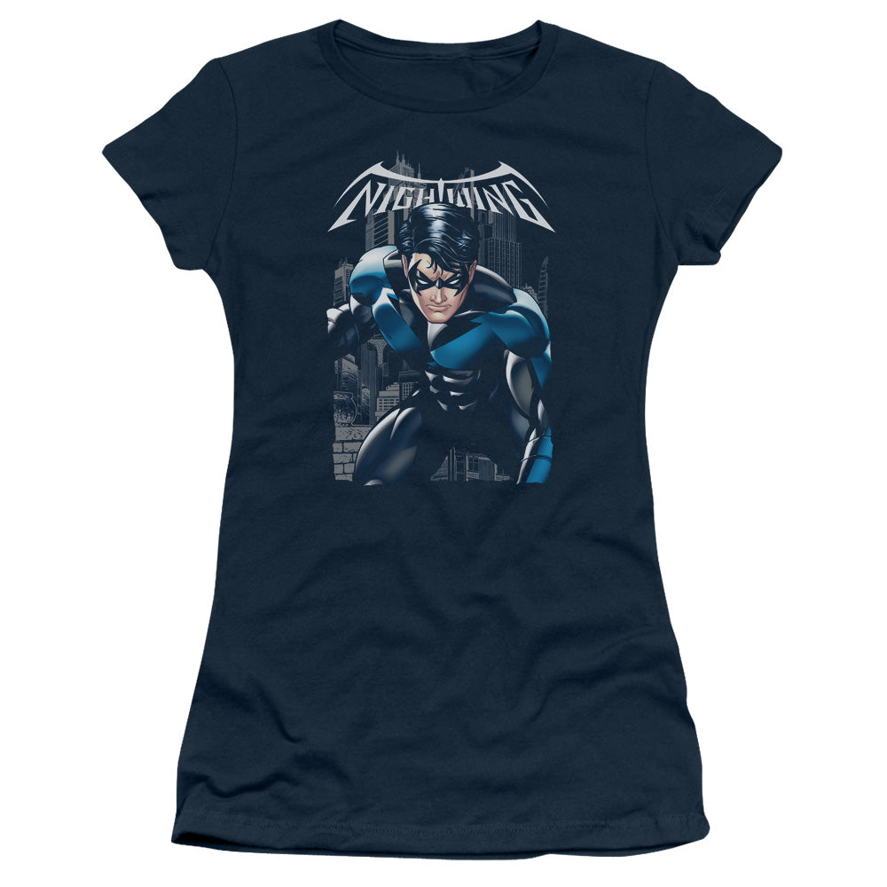 Batman A Legacy Junior Sheer Cap Sleeve Womens T Shirt Navy Blue