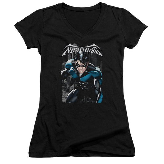 Batman A Legacy Junior Sheer Cap Sleeve V Neck Womens T Shirt Black