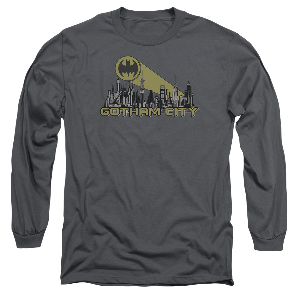 Batman Gotham Skyline Mens Long Sleeve Shirt Charcoal