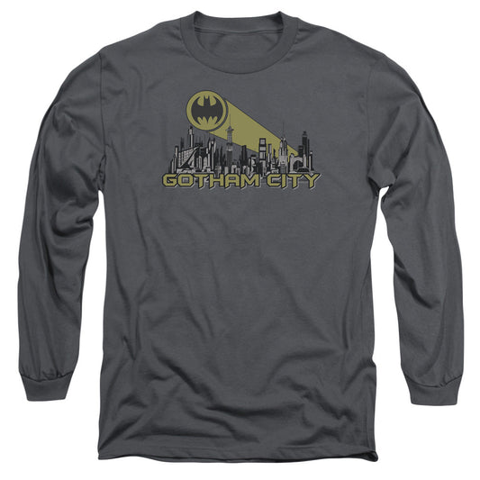 Batman Gotham Skyline Mens Long Sleeve Shirt Charcoal