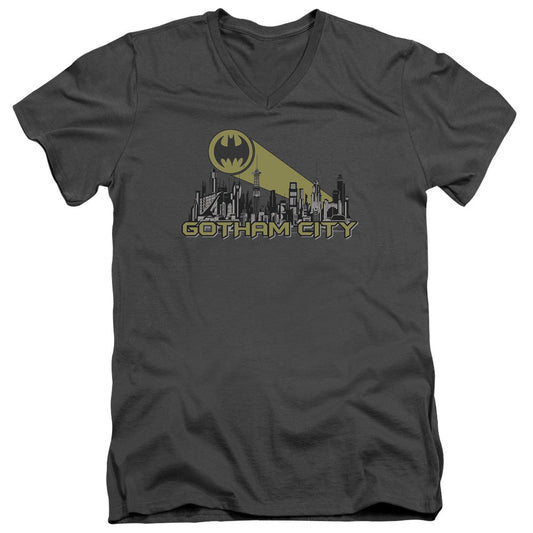 Batman Gotham Skyline Mens Slim Fit V Neck T Shirt Charcoal