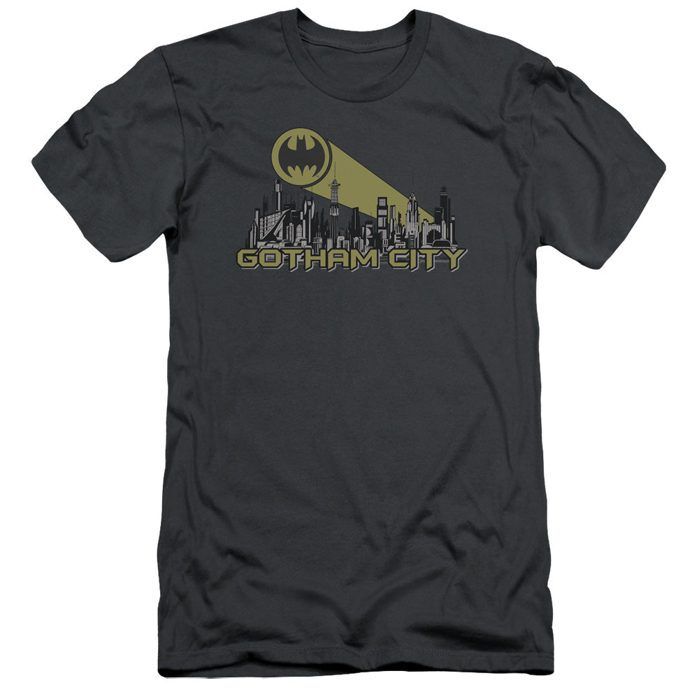Batman Gotham Skyline Slim Fit Mens T Shirt Charcoal