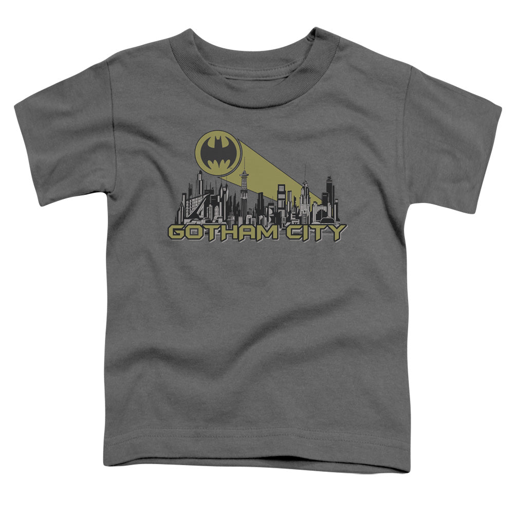 Batman Gotham Skyline Toddler Kids Youth T Shirt Charcoal
