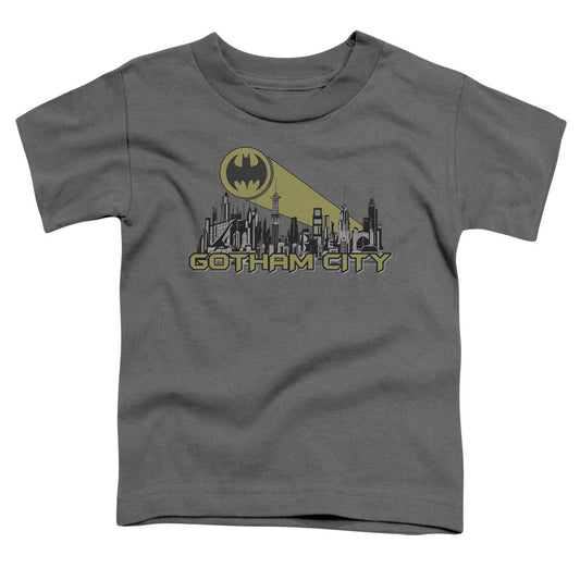Batman Gotham Skyline Toddler Kids Youth T Shirt Charcoal