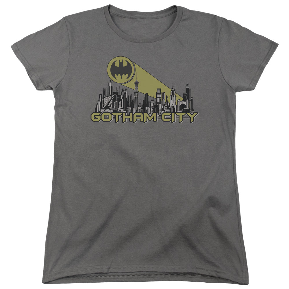 Batman Gotham Skyline Womens T Shirt Charcoal