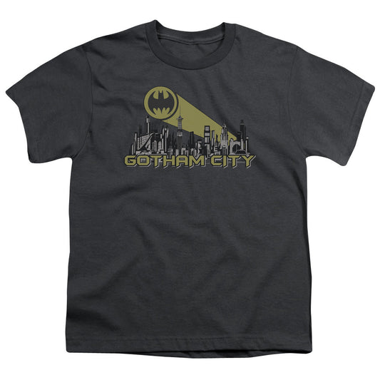 Batman Gotham Skyline Kids Youth T Shirt Charcoal