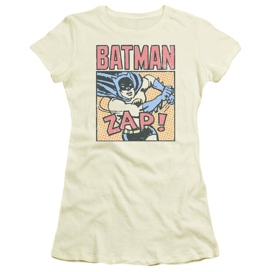 Batman Bat Zap Junior Sheer Cap Sleeve Womens T Shirt Cream