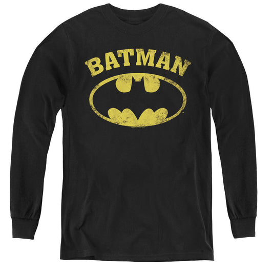 Batman Over Symbol Long Sleeve Kids Youth T Shirt Black