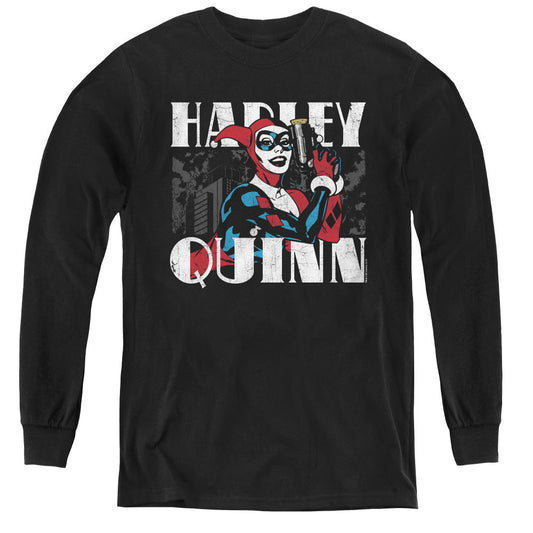 Batman Harley Bold Long Sleeve Kids Youth T Shirt Black