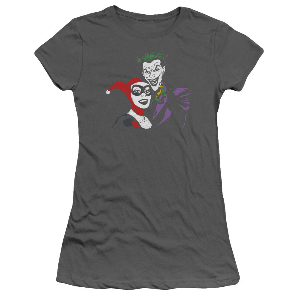 Batman Joker & Harley Junior Sheer Cap Sleeve Womens T Shirt Charcoal