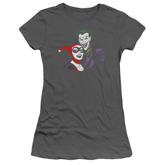 Batman Joker & Harley Junior Sheer Cap Sleeve Womens T Shirt Charcoal