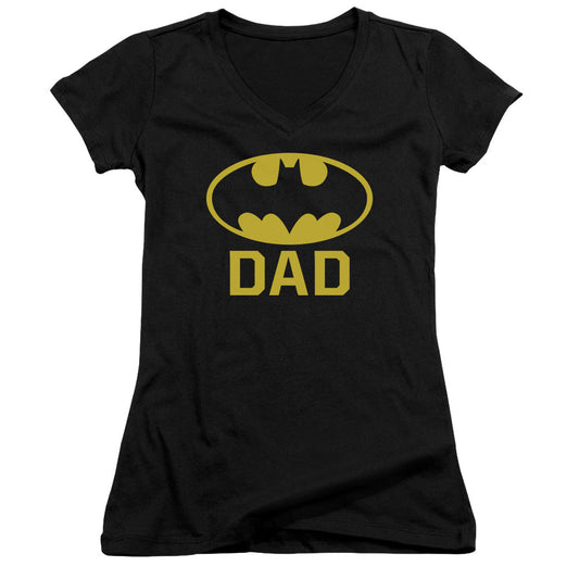 Batman Bat Dad Junior Sheer Cap Sleeve V Neck Womens T Shirt Black