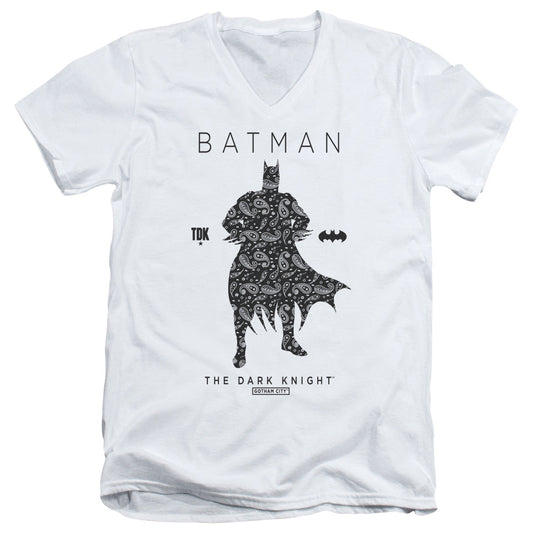 Batman Paislety Silhouete Mens Slim Fit V Neck T Shirt White